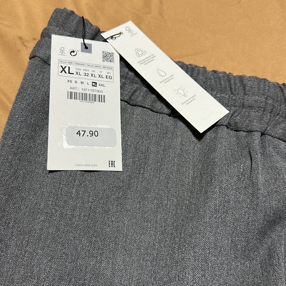 Zara medium gray brand, new drawstring, wide leg pants, size extra large - Picture 3 of 6